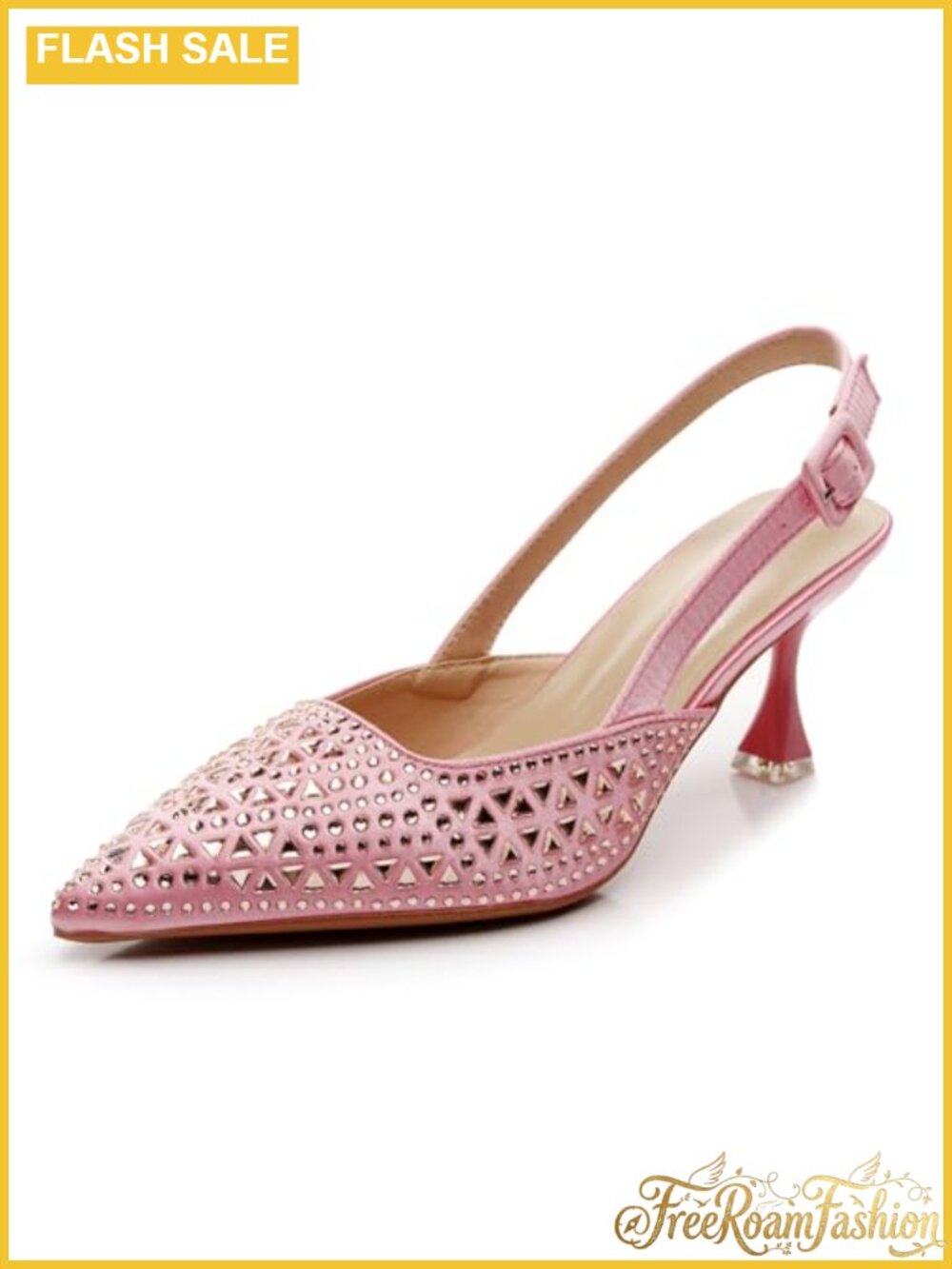 Slingback Pointed Toe Kitten Heel Dress Pumps Metal Ornament